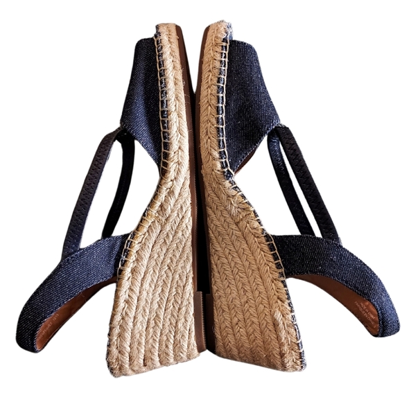 Clarks Denim Espadrilles Wedges 9.5 Sandals Petrina Lulu peep-toe - Picture 6 of 15
